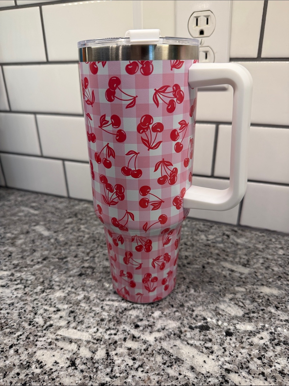 Insulated Cherry Pattern Travel Mug - Pink & Red 40oz